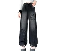 Happy Cherry - Filles Baggy Jeans Streetwear Y2K Enfants Pantalons Large en Denim Fille Child 5-14 Ans Pantalon Hip Hop Décontracté pour Printemps Été Automne Hiver - Noir- 152-158
