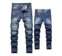Happy Cherry Garçon Jeans Déchiré Skinny Enfants Pantalon Denim Slim Fit Look Délavé Casual Confortable Jean Adolescent Âge 15-16 Ans Bleu Foncé