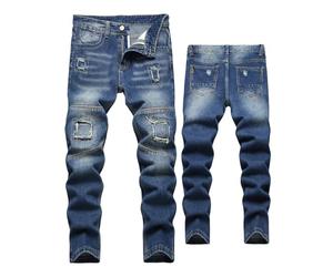Happy Cherry Garçon Jeans Déchiré Skinny Enfants Pantalon Denim Slim Fit Look Délavé Casual Confortable Jean Adolescent Âge 15-16 Ans Bleu Foncé