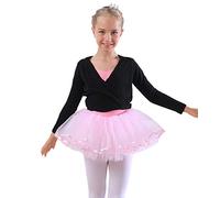 Happy Cherry Gilet de Danse Classique Fille Manteau Cardigan Danse Pull Ballet Tricoté Cache-Coeur Veste Fille 8-10 Ans Noir