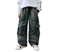 Happy Cherry Jeans Baggy Ados Garçons Pantalons Hip Hop pour Enfant Jeans Skater à Jambe Y2K Streetwear 152-158