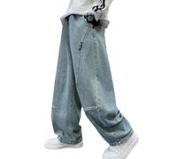 Happy Cherry Jeans Baggy pour Garçons Y2K Pantalons en Jean avec Taille Élastique Cargo Droit Pantalon pour Le Printemps, l'Automne et l'hiver 140 CM