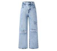 Happy Cherry Jeans Déchirés pour Filles Taille Haute Denim Jeans Y2K Élastique Baggy Casual Ados Fille Kpop Trousers Pants 11-12 Ans