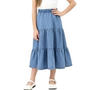 Happy Cherry - Jupes Maxi en Jean pour Filles avec Ceinture Élastique Enfant Midi Jupes Longue Trapèze en Denim Coton Fille Enfant Vintage Y2K pour Été Automne Printemps Hiver - Bleu - 10-11 Ans