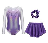 Happy Cherry Juste au Corps Gym Fille Vêtements de Gymnastique Body avec Jupe Bandeau Leotard de Ballet Danse Patinage Violet 5-6 ans