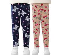 Happy Cherry Leggings Chaud Filles Enfant Doublé Polaire Pantalons Imprimés Longs Molleton Collant Elastique Taille Automne Hiver Lot de 2, 6-7 Ans