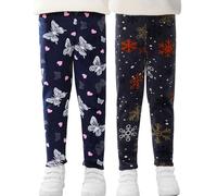 Happy Cherry Leggings Chaud Filles Enfant Doublé Polaire Pantalons Imprimés Longs Molleton Collant Elastique Taille Automne Hiver Lot de 2, 6-7 Ans