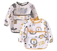 Happy Cherry Lot de 2 Bavoirs Bébé Manches Longues Imperméable Anti Taches Tablier de Peinture Mangeant Jeu 3-4 ans