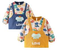 Happy Cherry Lot de 2 Bavoirs Manches Longues pour Bébé Enfant en Bas Age Imperméable Bavette Tablier d'Alimentation Fille Garçon Etanche Blouse de Peinture Mangeant Jeu 0-2 Ans