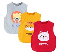 Happy Cherry Lot de 3 Bavoir Imperméable Bébé Sans Manches Bavoirs de Repas Filles Etanche Bavette Garçons Tablier de Table Manger Peinture Protection 2-3 Ans