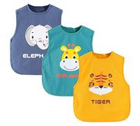 Happy Cherry Lot de 3 Bavoir Sans Manches pour Bébé Enfant en Bas Age Imperméable Bavette Fille Tablier D'Allaitement Fille Garçon Etanche Blouse de Peinture Mangeant Jeu 3-4 Ans