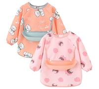 Happy Cherry Manches Tablier Etanche pour Bébé Bavoir D'Allaitement Fille Garçon Facile à Nettoyer Repas Bavette Respirant Imperméable Protection Blouse Maternelle Ecole Mangeant Jeu 3-4 ans