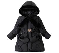 Happy Cherry Manteau Fille Doudoune Chaud à Capuche Fourrure Rembourré Blouson d'Hiver Manches Longues Veste de Neige Epaisse Parka avec Gants Noir pour Enfant 9-10 Ans