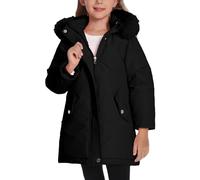 Happy Cherry Manteaux d'hiver pour Filles Veste de Neige Imperméable Épaisse Parka à Capuche En Fourrure Mi-Longue pour Activités de Plein Air 140 CM