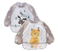 Happy Cherry Pack de 2 Bavoir Manches Longues Bébé Eté Tablier Alimentation Enfant Etanches Blouse Peinture Enfant Tablier de Peinture Enfant Maternelle Tablier Bavoir Blouse à Manche
