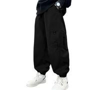 Happy Cherry - Pantalons Cargo Garçons Enfant Pantalon Jogging Baggy Y2K Décontracté Garçon Adolescent Streetwear Hip Hop pour Dance Extérieur École - Noir - 120