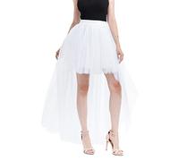 Happy Cherry Tutu Femme Jupe en Tulle Asymétrique Avant Court Arrière Longue Multi Couches Jupe pour Mariage Spectacle Danse Soirée Blanc/Noir, Blanc, Tour de taille: 65-105cm