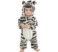 Happy Cherry - Unisexe Bébé Grenouillères Hiver Chaud Combinaison Barboteuses Bébé Fiile à Capuche Ensemble Pyjama Bébé Garçon Forme Animal en Flanelle Zèbre 18-24 Mois