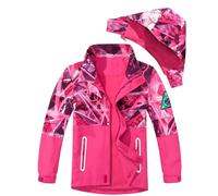 Happy Cherry Veste ImperméAble Camo Pour GarçOns Et Filles Coupe-Vent LéGer Manteaux Kids Color Block ImperméAble Doublé En Polaire Avec Capuche Pour Enfants Rose 140