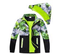 Happy Cherry Veste ImperméAble Pour GarçOns Veste ZippéE à Blocs De Couleurs Coupe-Vent RéFléChissant ImperméAble Camo Pour Enfants Avec Capuche DéTachable Pour L'ExtéRieur Vert Fluorescent 150