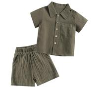 Happy Cherry Vêtements été Garçon Short et Haut Ensemble Garcon Petit Garçon Tenues Chemise et Shorts en Coton et Lin 2-3 ans