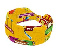 Happy Children's Day - Large bandeau élastique antidérapant pour femme - Fond jaune - Pour l'entraînement, le yoga, le sport, la course à pied