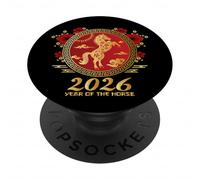 Happy Chinese New Year Art 2026 Oval Year of The Horse PopSockets PopGrip Adhésif
