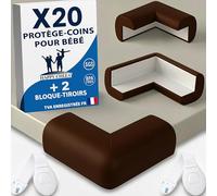 Happy Chlea Coin de Table Protection Bébé - 20 Protège-Angles Autocollants en Mousse NBR, Protection Anti-Choc pour Tables et Meubles + 2 Bloque-Tiroirs Sécurité Enfant