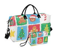 Happy Christmas Bear Sac de voyage décoratif pour la nuit Sac de sport avec sangle réglable pour voyage en avion multifonction Bolsa de para Hombre