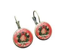 Happy Christmas Jewelry Boucles d'oreilles à tige avec cabochon en verre plaqué bronze Motif bonhomme de neige, nan