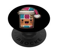 Happy Coffee Cup Chapeau de Père Noël Moustaches Fun PopSockets PopGrip Adhésif