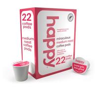 Happy Coffee - Lot de 22 dosettes de café à torréfaction moyenne, notes de chocolat et de confiance, compatibles avec la plupart des machines à café K-Cup, certifiées Rainforest Alliance