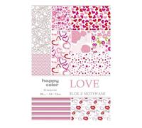 HAPPY COLOR bloc à motifs 15 feuilles papier scrapbooking 80g A4, rose rouge Love