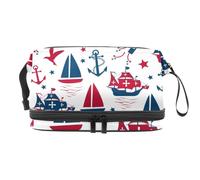 Happy Columbus Day of Nautical Anchors Sailboats Trousse de maquillage double couche pour femmes et filles Trousse de toilette de voyage Trousse de maquillage Pratique Pochette Organiseur avec