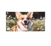 Happy Corgi Bannière imprimée drapeau intérieur et extérieur Bannières et panneaux personnalisés pour photo, arrière-plan pour entreprise, remise de diplôme, mariage, événement - Taille M