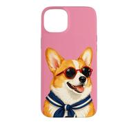 Happy Corgi Dog Sailor Dog Lover Summer Stripes Pet Mom Coque pour iPhone 15 Plus