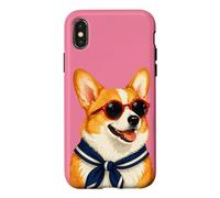 Happy Corgi Dog Sailor Dog Lover Summer Stripes Pet Mom Coque pour iPhone X/XS