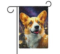 Happy Corgi Drapeau de jardin souriant en toile de jute double face 30,5 x 45,7 cm