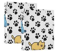Happy Cute Cat Colorful Footprint Black 1 and 1/2" School Supplies Binder Three Rings with Pockets 1/2 Pack Assortis Reliures Hardcover