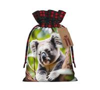 Happy Cute Koala Pochette en jute avec cordon de serrage en tissu écossais et étiquette en papier kraft, sac léger et durable