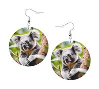 Happy Cute koala Print Leather Earrings for Women - Dangle Hoop Earrings Perfect for Costume Party and Girls Accessories, taille unique, Cuir