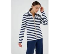 Happy D by Damart - Veste de détente maille ottoman rayée - Ecru Rayé Marine 38/40