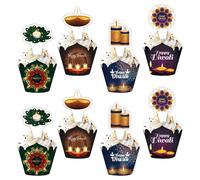 Happy Diwali Lot de 48 décorations et emballages pour cupcakes sur le thème de Deepavali pour décoration de cupcakes indienne hindoue Diwali Inde Festival des lumières