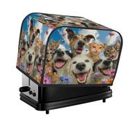 Happy Dogs Cats On Flower Field Housse de grille-pain 4 tranches pour machine à pain, petit appareil de cuisine
