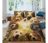 Happy Dogs Floral Housse de Couette 2 Pieces 3D Fermeture Eclair Doux