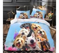Happy Dogs Group Parure de Lit Microfibre Hypoallergique 3D Imprimé 3 Pièces Éclair Super Douce Coon Animal Collage Ensemble De Literie Confortable Résistante for Garçons Adolescents King（220x240cm）