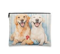 Happy Dogs Trousse de maquillage aquarelle Golden Retriever et Labrador Pochette de voyage pour femme, petit organisateur portable à fermeture éclair, cadeau pour les amoureux des animaux, multicolore