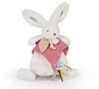 Doudou et Compagnie – Doudou plat Happy Boho Lapin blanc/rose 25 cm – Boîte cadeau