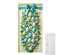 Happy Easter Banner - Door Sign Decoration, Holiday Wall Hanging | 35x70 Inch Waterproof Polyester Fabric Material Festive Spring Backdrop Indoor Outdoor Porch Classroom Party Farmhouse Decor