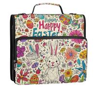 Happy Easter Bunny Carottes Lily Daisy Egg 3,8 cm Organiseur à 3 anneaux avec poignée et bandoulière amovible Étanche Organiseur de documents pour l'école